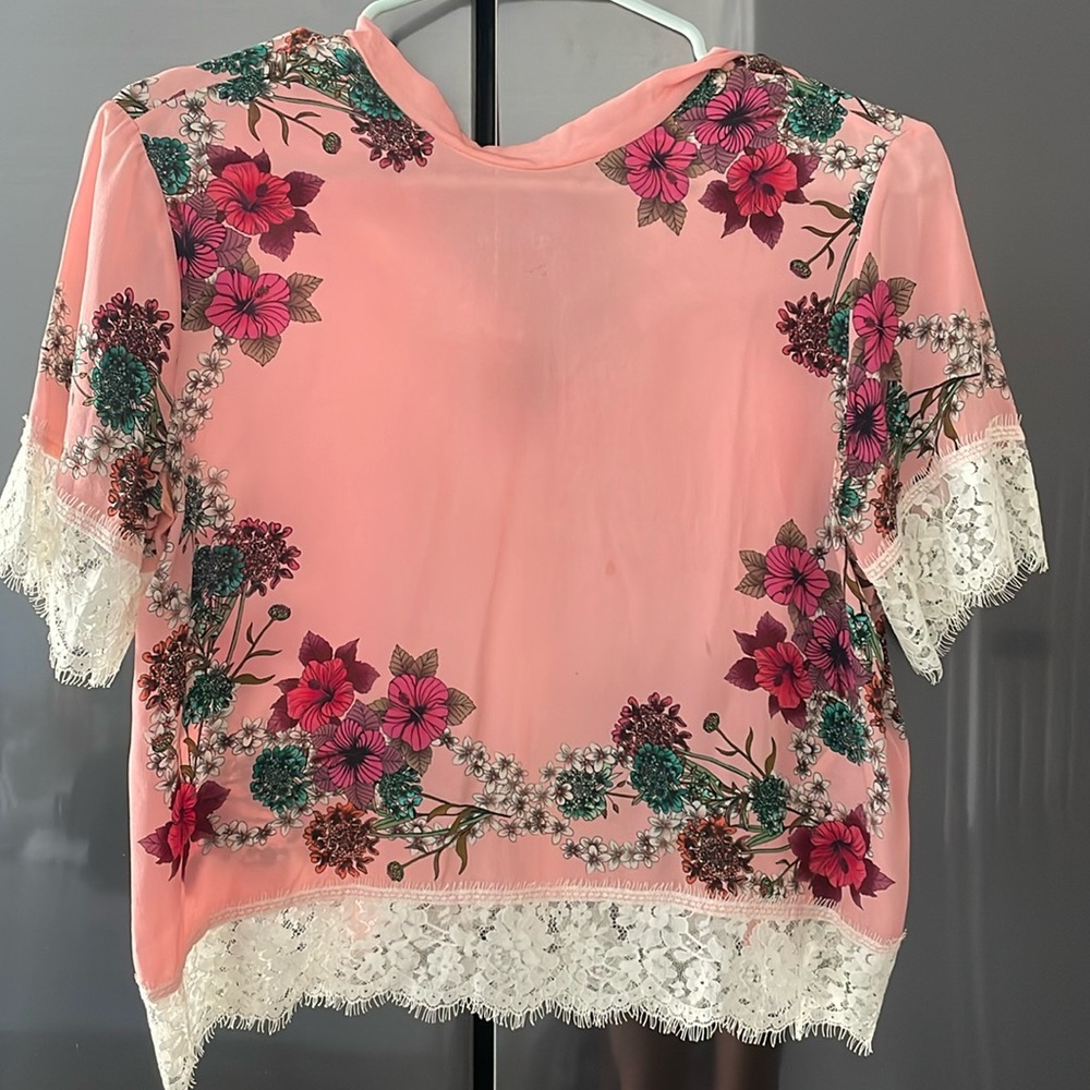 Silk floral lace top with back ties